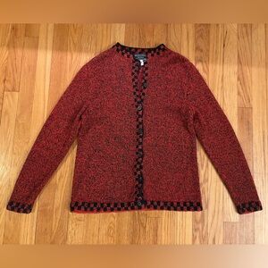 Vintage South Cotton Hand Loomed Red and Black Women's Cardigan Grandmacore